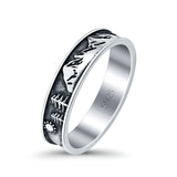Mountains & Trees Ring Oxidized Band Solid 925 Sterling Silver Thumb Ring (5mm)