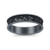 Mountains & Trees Ring Oxidized Band Solid 925 Sterling Silver Thumb Ring (5mm)