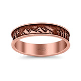 Mountains & Trees Ring Oxidized Band Solid 925 Sterling Silver Thumb Ring (5mm)