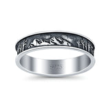 Mountains & Trees Ring Oxidized Band Solid 925 Sterling Silver Thumb Ring (5mm)
