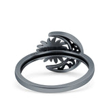 Crescent Moon & Star Oxidized Band Solid 925 Sterling Silver Thumb Ring (11mm)
