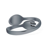 Spoon & Fork Ring Oxidized Thumb Band 925 Sterling Silver