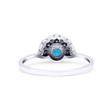 Flower Petite Dainty Thumb Ring Round Lab Created Opal Statement Fashion Ring Oxidized 925 Sterling Silver