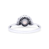 Flower Petite Dainty Thumb Ring Round Lab Created Opal Statement Fashion Ring Oxidized 925 Sterling Silver