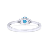 Three Stone Created Opal Petite Dainty Thumb Ring Round Statement Fashion Ring Solid 925 Sterling Silver