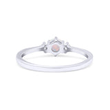 Three Stone Created Opal Petite Dainty Thumb Ring Round Statement Fashion Ring Solid 925 Sterling Silver