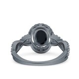 Halo Infinity Shank Ring Oval Simulated Cubic Zirconia 925 Sterling Silver