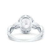 Halo Infinity Shank Ring Oval Simulated Cubic Zirconia 925 Sterling Silver