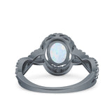 Halo Infinity Shank Ring Oval Simulated Cubic Zirconia 925 Sterling Silver