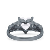 Art Deco Heart Wedding Engagement Bridal Ring Simulated Cubic Zirconia 925 Sterling Silver