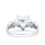 Art Deco Heart Wedding Engagement Bridal Ring Simulated Cubic Zirconia 925 Sterling Silver