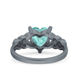 Art Deco Heart Wedding Engagement Bridal Ring Simulated Cubic Zirconia 925 Sterling Silver