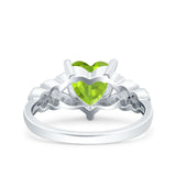 Art Deco Heart Wedding Engagement Bridal Ring Simulated Cubic Zirconia 925 Sterling Silver