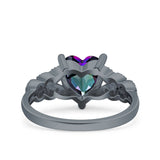 Art Deco Heart Wedding Engagement Bridal Ring Simulated Cubic Zirconia 925 Sterling Silver