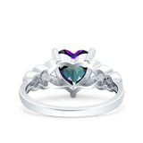 Art Deco Heart Wedding Engagement Bridal Ring Simulated Cubic Zirconia 925 Sterling Silver