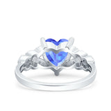 Art Deco Heart Wedding Engagement Bridal Ring Simulated Cubic Zirconia 925 Sterling Silver