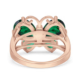 Teardrop Pear Butterfly Filigree Swirl Ring Simulated Cubic Zirconia 925 Sterling Silver Butterfly Ring