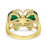 Teardrop Pear Butterfly Filigree Swirl Ring Simulated Cubic Zirconia 925 Sterling Silver Butterfly Ring