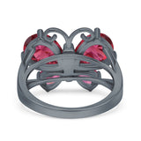 Teardrop Pear Butterfly Filigree Swirl Ring Simulated Cubic Zirconia 925 Sterling Silver Butterfly Ring