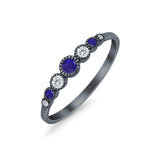 Half Eternity Band Round Simulated Blue Sapphire Cubic Zirconia 925 Sterling Silver (4mm)