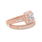 Two Piece Vintage Style Wedding Ring 925 Sterling Silver Simulated Cubic Zirconia