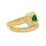 Two Piece Vintage Style Wedding Ring 925 Sterling Silver Simulated Cubic Zirconia