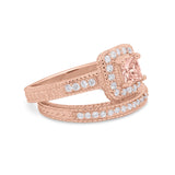 Two Piece Vintage Style Wedding Ring 925 Sterling Silver Simulated Cubic Zirconia