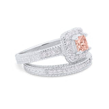 Two Piece Vintage Style Wedding Ring 925 Sterling Silver Simulated Cubic Zirconia