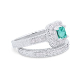 Two Piece Vintage Style Wedding Ring 925 Sterling Silver Simulated Cubic Zirconia
