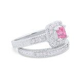 Two Piece Vintage Style Wedding Ring 925 Sterling Silver Simulated Cubic Zirconia