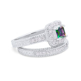Two Piece Vintage Style Wedding Ring 925 Sterling Silver Simulated Cubic Zirconia