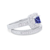 Two Piece Vintage Style Wedding Ring 925 Sterling Silver Simulated Cubic Zirconia