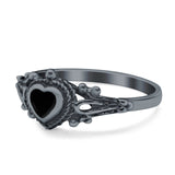 Solitaire Heart Promise Ring Solid Oxidized 925 Sterling Silver