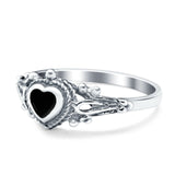 Solitaire Heart Promise Ring Solid Oxidized 925 Sterling Silver