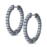 Huggie Hoop Earrings Round Simulated CZ 925 Sterling Silver (14mm)
