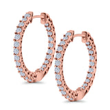 Huggie Hoop Earrings Round Simulated CZ 925 Sterling Silver (14mm)
