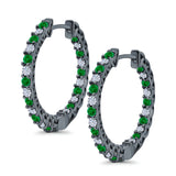 Huggie Hoop Earrings Round Simulated CZ 925 Sterling Silver (14mm)