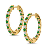 Huggie Hoop Earrings Round Simulated CZ 925 Sterling Silver (14mm)