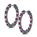 Huggie Hoop Earrings Round Simulated CZ 925 Sterling Silver (14mm)