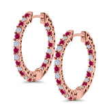 Huggie Hoop Earrings Round Simulated CZ 925 Sterling Silver (14mm)