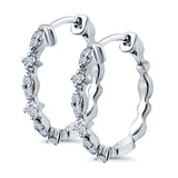 Half Eternity Huggie Hoop Earrings Round Simulated CZ 925 Sterling Silver (14mm)