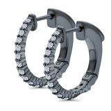 Half Eternity Huggie Hoop Earrings Round Simulated CZ 925 Sterling Silver (14mm)