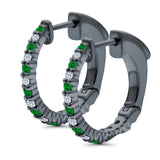 Half Eternity Huggie Hoop Earrings Round Simulated CZ 925 Sterling Silver (14mm)