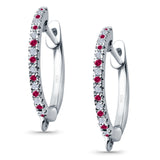 Half Eternity Hoop Earrings Round Simulated CZ 925 Sterling Silver (14mm)