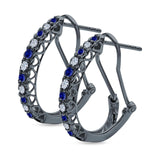 Half Eternity Heart Huggie Hoop Earrings Round Simulated CZ 925 Sterling Silver (18mm)