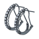 Half Eternity Heart Huggie Hoop Earrings Round Simulated CZ 925 Sterling Silver (18mm)