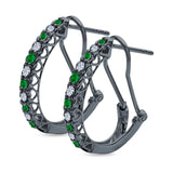Half Eternity Heart Huggie Hoop Earrings Round Simulated CZ 925 Sterling Silver (18mm)