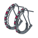 Half Eternity Heart Huggie Hoop Earrings Round Simulated CZ 925 Sterling Silver (18mm)