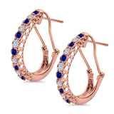 Half Eternity Huggie Hoop Earrings Round Simulated CZ 925 Sterling Silver (18mm)
