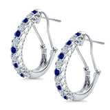 Half Eternity Huggie Hoop Earrings Round Simulated CZ 925 Sterling Silver (18mm)